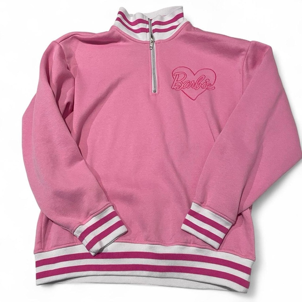 Size: M l Barbie Pink Quarter Zip Mock Pullover + Embroidered Logo